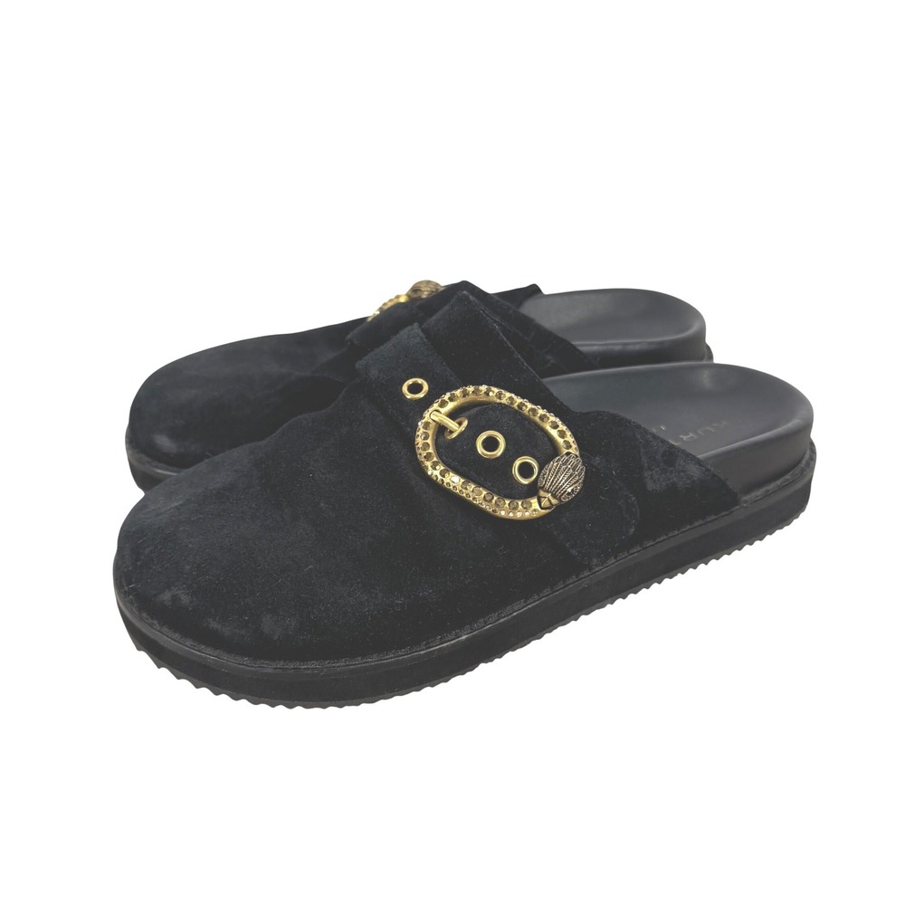 Kurt Geiger London Black Suede Eagle Head Buckle Platform Clogs Mules 7 37 Y2K